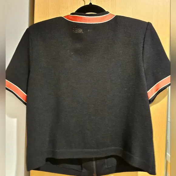 St. John Black and Red Short Sleeve Cardigan